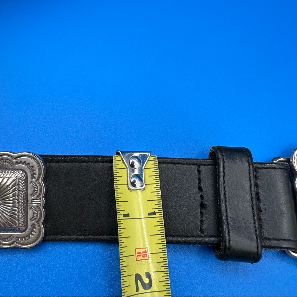 Brighton Vintage Black Leather Concho Belt – Silver Tone, 7 Conchos, Size Medium - Picture 6 of 14